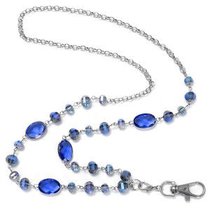 Blue Crystal Lanyard Neck Phone Key Work Card Easy Pull Buckle