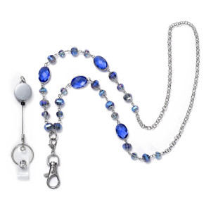 Blue Crystal Lanyard Neck Phone Key Work Card Easy Pull Buckle