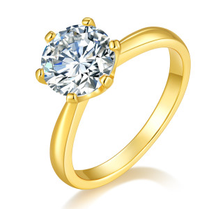 Golden S925 Silver Six-Prong Ring for Women (Non-Fading) - New Moissanite Ring