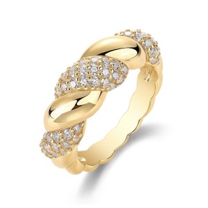 Golden Fried Dough Twists Moissanite Ring for Women Does Not Fade from Europe and America