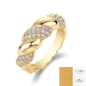 Golden Fried Dough Twists Moissanite Ring for Women Does Not Fade from Europe and America
