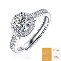 S925 silver ring, women's non fading moissanite full inlaid ring, adjustable ring