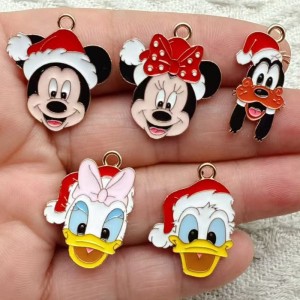 Christmas Mickey, Minnie, Donald Duck Alloy Drip Oil Handmade Earrings, Pendants, Accessories