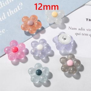 Sparkling powder five petal flower resin  12mm snap button  DIY