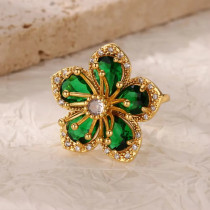 Green zircon flower ring for women, new high-end retro style