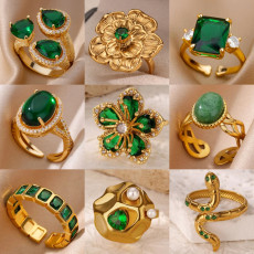 Green zircon flower ring for women, new high-end retro style