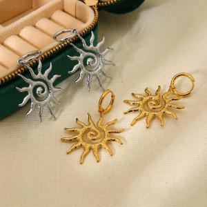 New Women's Sun Stainless Steel Necklace Earrings