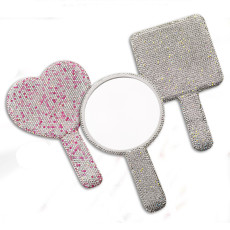 Rhinestone Handle mirror, heart-shaped circular makeup mirror, portable wholesale