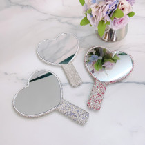 Rhinestone Handle mirror, heart-shaped circular makeup mirror, portable wholesale