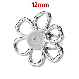 Flower 12mm 20mm snap button ring Stainless steel ring with adjustable opening