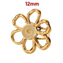 Flower 12mm 20mm snap button ring Stainless steel ring with adjustable opening