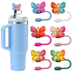 10mm cup straw cover, colorful butterfly straw cap, colored dust-proof plug, anti fouling