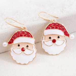 Christmas Element Earrings Cartoon Santa Claus rhinestone Earrings
