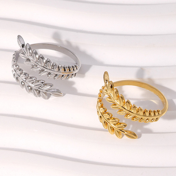 Leaf shaped titanium steel ring with adjustable index finger ring