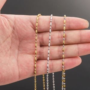 Stainless steel round bead chain necklace for women, plated with 18K gold lock bone chain