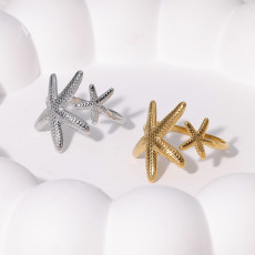 Ocean element beach starfish stainless steel ring with non fading opening ring