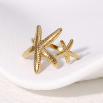 Ocean element beach starfish stainless steel ring with non fading opening ring