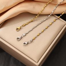 Stainless steel round bead chain necklace for women, plated with 18K gold lock bone chain