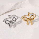 Bow ring with cute opening, gold-plated and colorfast stainless steel ring