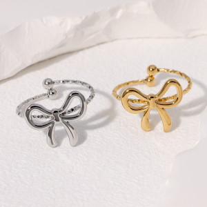 Bow ring with cute opening, gold-plated and colorfast stainless steel ring