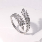 Leaf shaped titanium steel ring with adjustable index finger ring