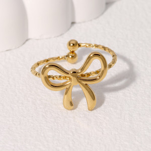 Bow ring with cute opening, gold-plated and colorfast stainless steel ring