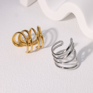 Stainless steel open ring with irregular geometric lines