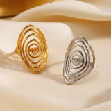 Stainless steel spiral rotating open ring with geometric lines for women