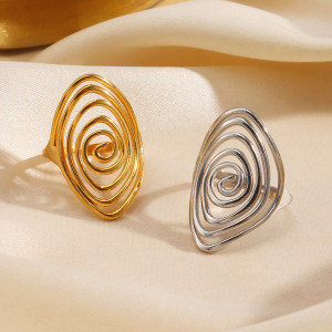 Stainless steel spiral rotating open ring with geometric lines for women
