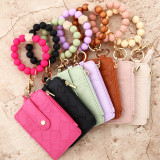Silicone bead bracelet checkered card bag PU leather women's wallet