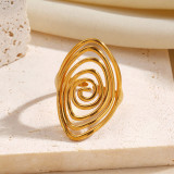 Stainless steel spiral rotating open ring with geometric lines for women