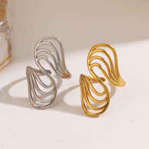 Geometric Line Open Ring Stainless Steel 18K Gold Plated Titanium Steel Ring