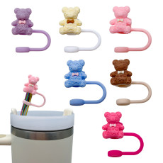 Bow Bear Straw Cap Cup 10mm Straw Silicone Smile Straw Cover Dustproof and Anti fouling