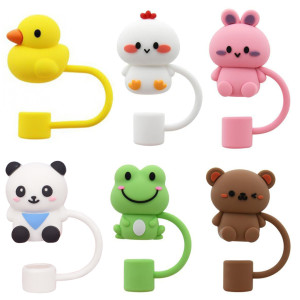 Cup straw cap cartoon animal straw cap silicone frog straw cover dust plug 10mm
