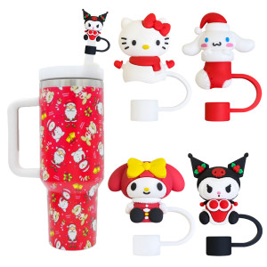 Christmas straw dust cap cartoon 10mm food grade three-dimensional straw cap recyclable