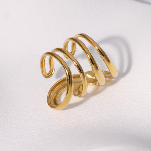 Stainless steel open ring with irregular geometric lines