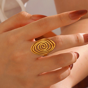 Stainless steel spiral rotating open ring with geometric lines for women