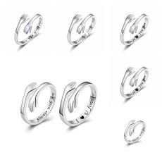 Engraved Hands Embracing Ring Female English Alphabet Eating Ring