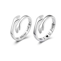 Engraved Hands Embracing Ring Female English Alphabet Eating Ring