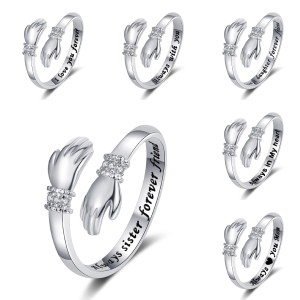 Embrace of love, hands set with diamond rings, women's style, engraved with adjustable openings, gift