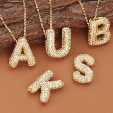 Letter pendant necklace 18k copper plated zircon inlaid collarbone chain