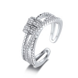 Time Runs Ring Female Personality Double layered Zircon Open Finger Ring