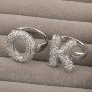 26 letter ring with copper inlaid with zircon, the opening does not fade