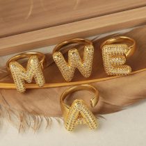 26 letter ring with copper inlaid with zircon, the opening does not fade