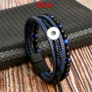 20mm snap button bracelet Natural obsidian hand woven PU leather bracelet