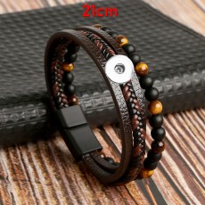 20mm snap button bracelet Natural obsidian hand woven PU leather bracelet