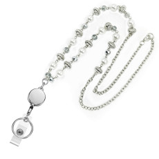 Glass Pearl Keychain Necklace Lanyard Neck Badge Tie Long Sweater Chain