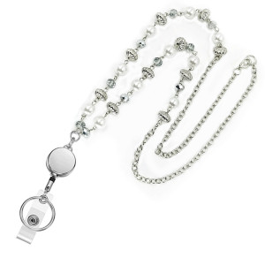 Glass Pearl Keychain Necklace Lanyard Neck Badge Tie Long Sweater Chain