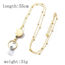 New metal bead chain, work ID, easy to pull buckle necklace, extendable keychain