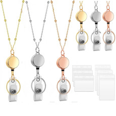 New metal bead chain, work ID, easy to pull buckle necklace, extendable keychain